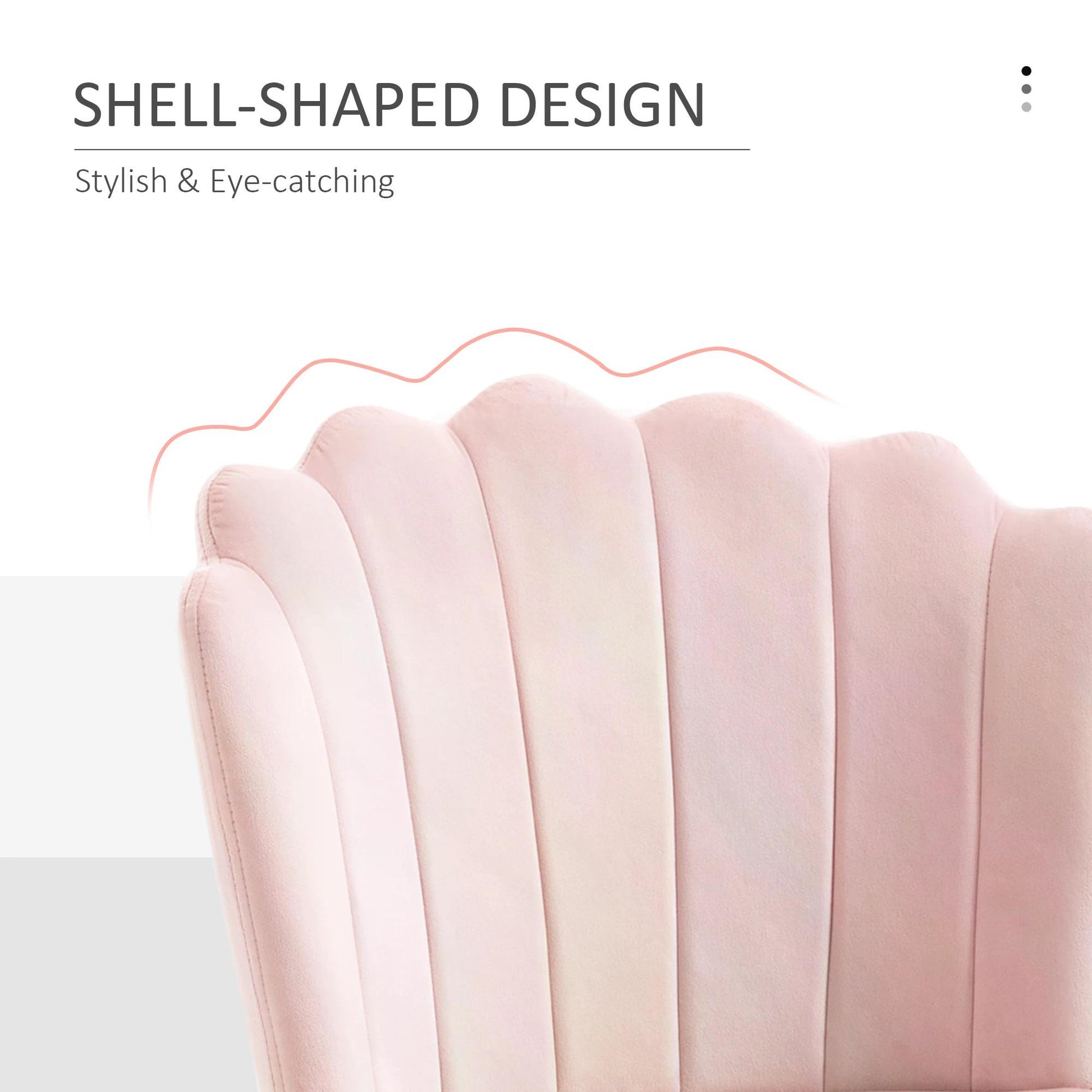 HOMCOM Velvet-Feel Shell Luxe Accent Chair, Glam Vanity Chair Makeup Seat, Home Bedroom Lounge with Metal Legs Comfort Padding, Pink