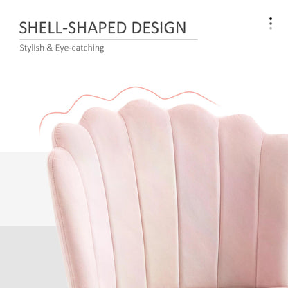 HOMCOM Velvet-Feel Shell Luxe Accent Chair, Glam Vanity Chair Makeup Seat, Home Bedroom Lounge with Metal Legs Comfort Padding, Pink