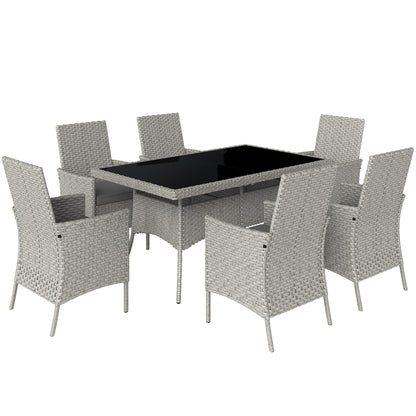 Outsunny Seven-Piece Rattan Dining Set - Grey