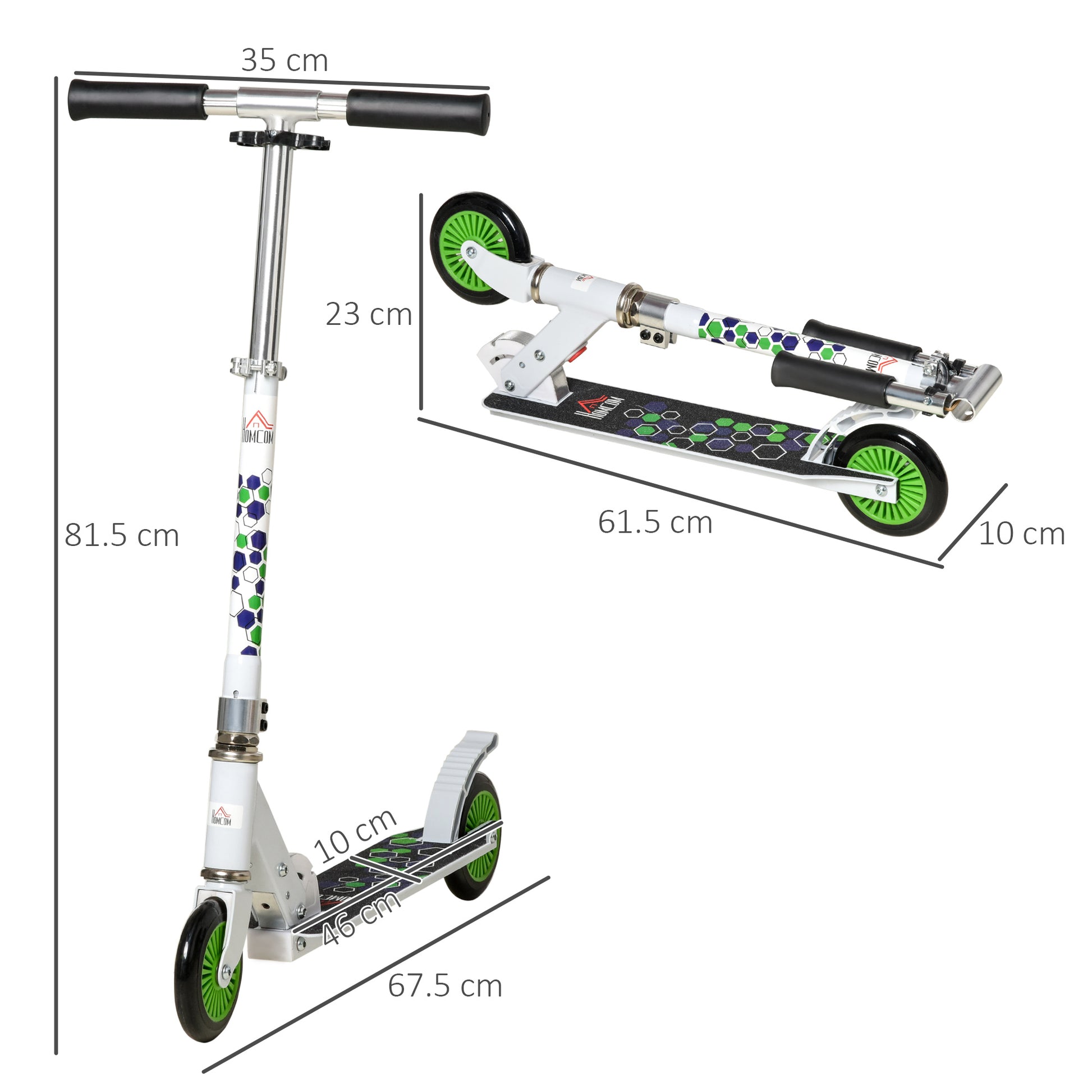 HOMCOM Toddler Scooter for Boys and Girls 3-8 Years, One-Click Foldable Kick Scooter with Adjustable Height Brake  Aluminium, White