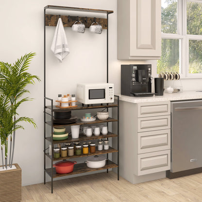 HOMCOM Kitchen Bakers Rack, Microwave Stand, Coffee Bar with 5 Shelves and 5 Hooks for Dining Room, Shoe Racks for Entryway
