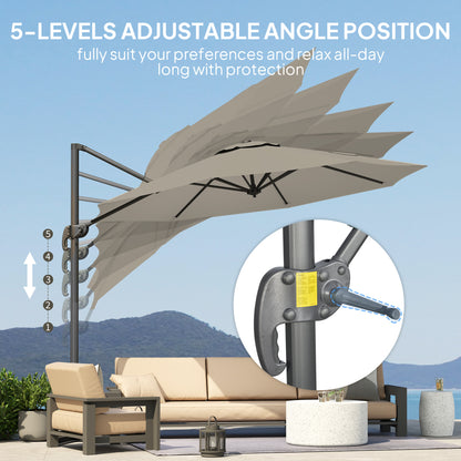Outsunny 3 x 3(m) Cantilever Parasol with Cross Base, Garden Umbrella with 360° Rotation, Crank Handle and Tilt for Outdoor, Light Grey
