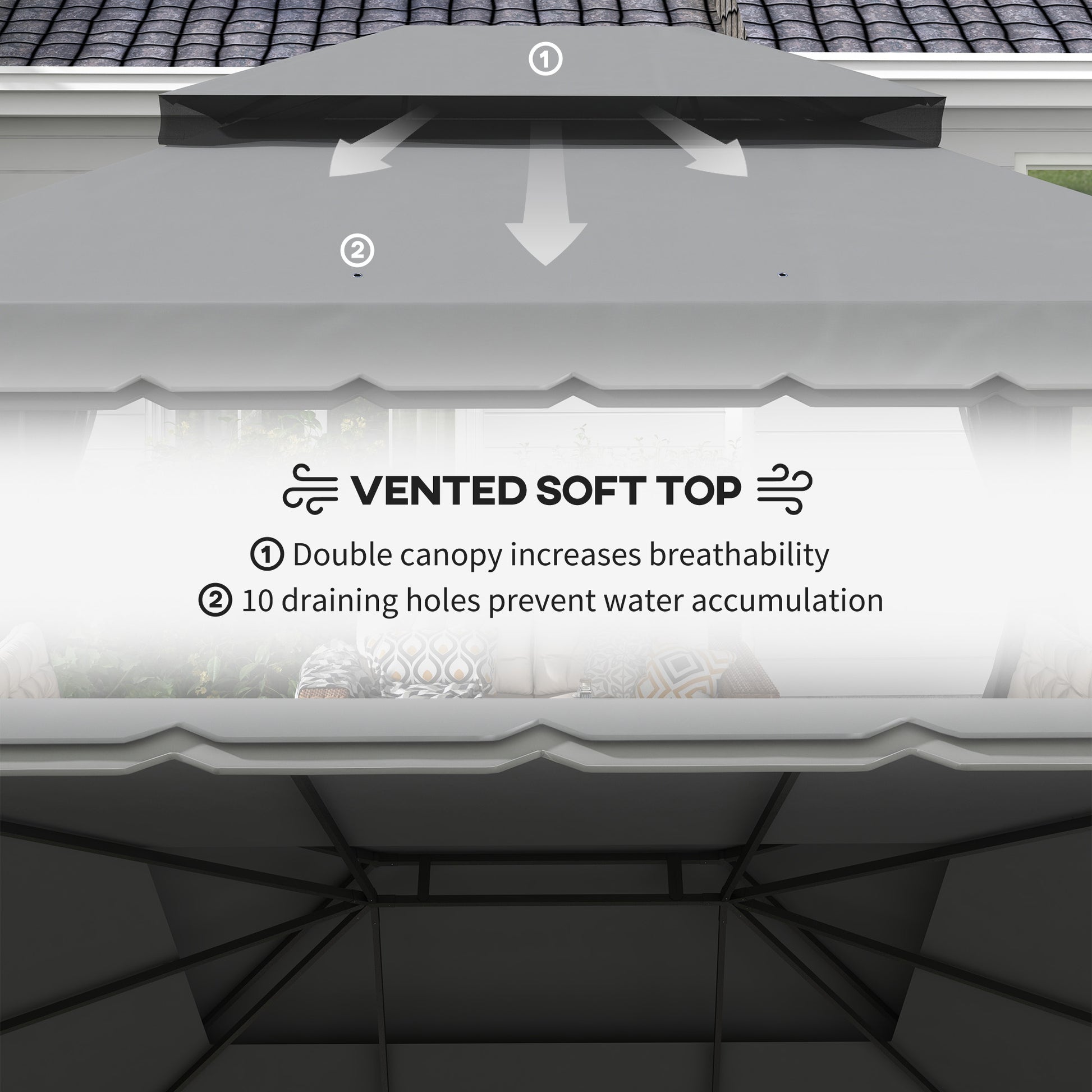 Outsunny 3 x 4m Aluminium Garden Gazebo, Marquee Canopy Shelter Pavilion Party Tent with Nets and Curtains for Garden and Deck, Light Grey