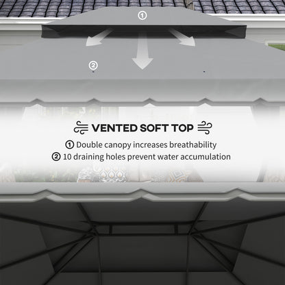 Outsunny 3 x 4m Aluminium Garden Gazebo, Marquee Canopy Shelter Pavilion Party Tent with Nets and Curtains for Garden and Deck, Light Grey