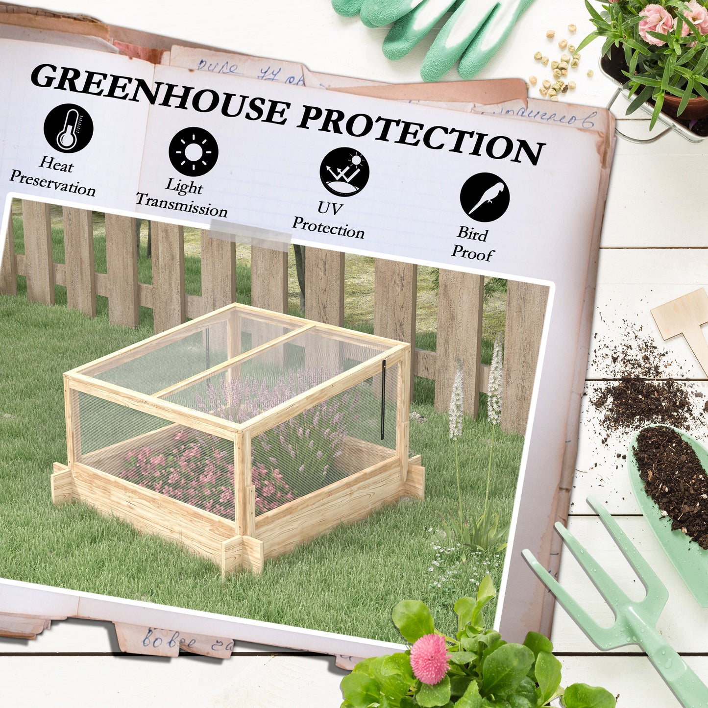 Outsunny 2-In-1 Wooden Greenhouse Planter Box - Natural