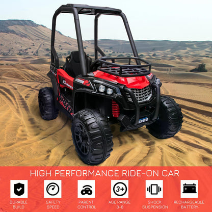 HOMCOM 12V Battery-powered Kids Electric Ride On Car Off-road UTV Toy 3-6 km/h with High Roof Parental Remote Control Lights MP3 Suspension Wheels Red