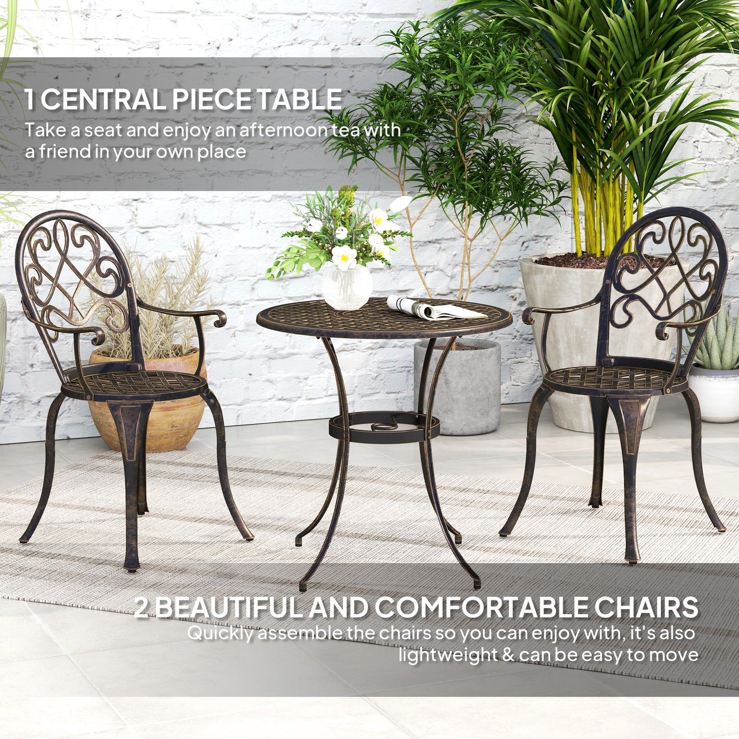 Outsunny Three-Piece Elegant Aluminium Garden Set - Bronze Tone