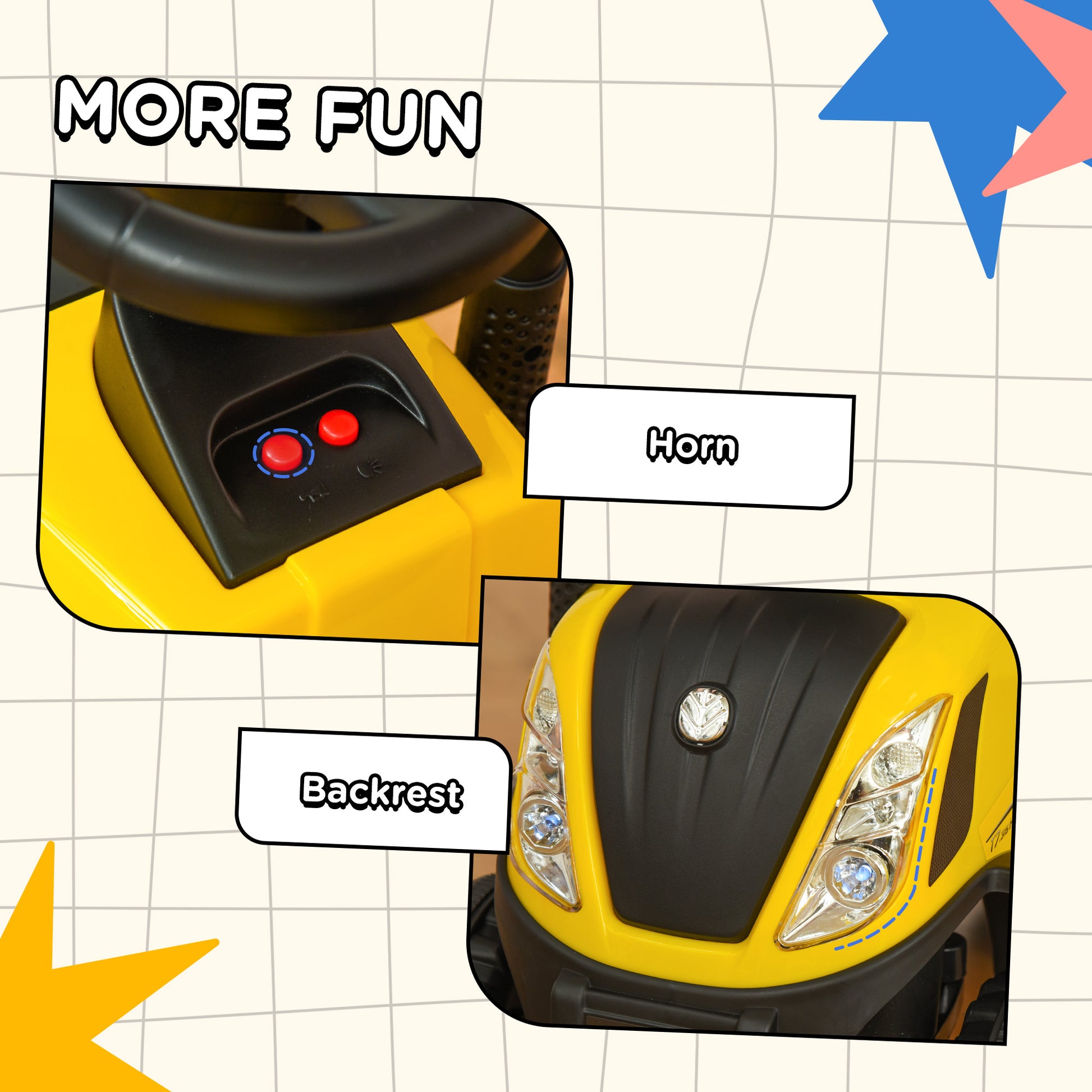 HOMCOM Compatible Baby Toddler Sliding Car NEW HOLLAND Licensed Foot to Floor Slider w/ Horn Storage Big Steering Wheel for 12-36 Months Yellow