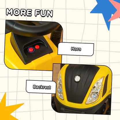 HOMCOM Compatible Baby Toddler Sliding Car NEW HOLLAND Licensed Foot to Floor Slider w/ Horn Storage Big Steering Wheel for 12-36 Months Yellow