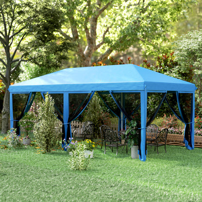 Outsunny 3 x 6m Pop Up Gazebo, Outdoor Canopy Shelter, Marquee Party Wedding Tent with 6 Mesh Walls and Carry Bag, Blue