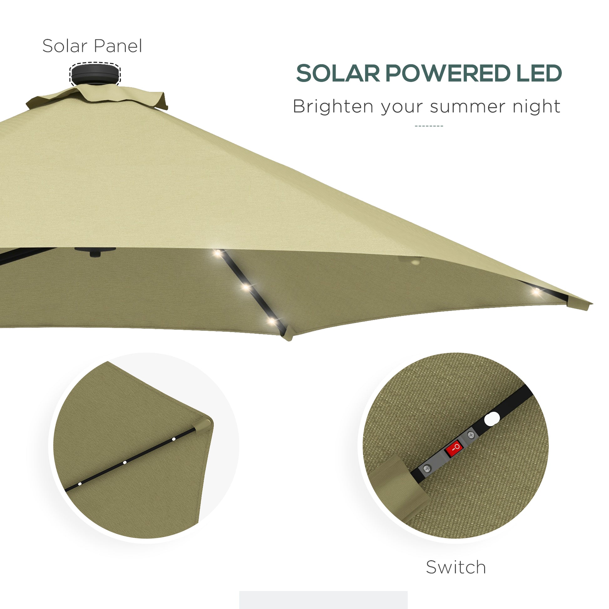 Outsunny 3(m) Solar LED Cantilever Parasol, Beige