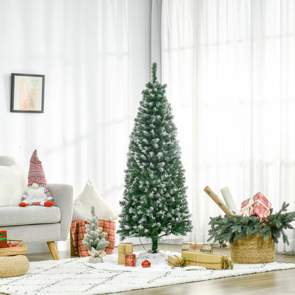 HOMCOM 5' Tall Prelit Pencil Slim Artificial Christmas Tree with Realistic Branches, 250 Colourful LED Lights and 408 Tips, Xmas Decoration, Green