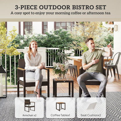 Outsunny Three-Piece Rattan Chair Set - White