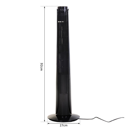 HOMCOM 36" Tower Fan Oscillating 3 Speeds w/ Remote Control Timer Moving Head Quiet Operation Home Office Bedroom Black - 92H cm