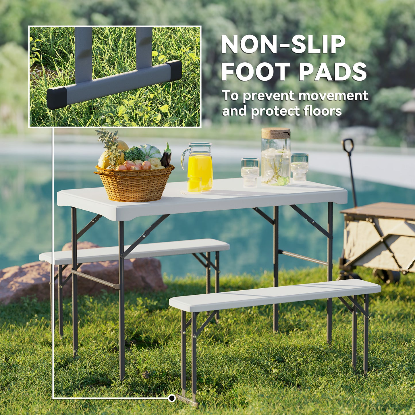 Outsunny Three-Piece Folding Picnic Table and Bench Set - Light Grey