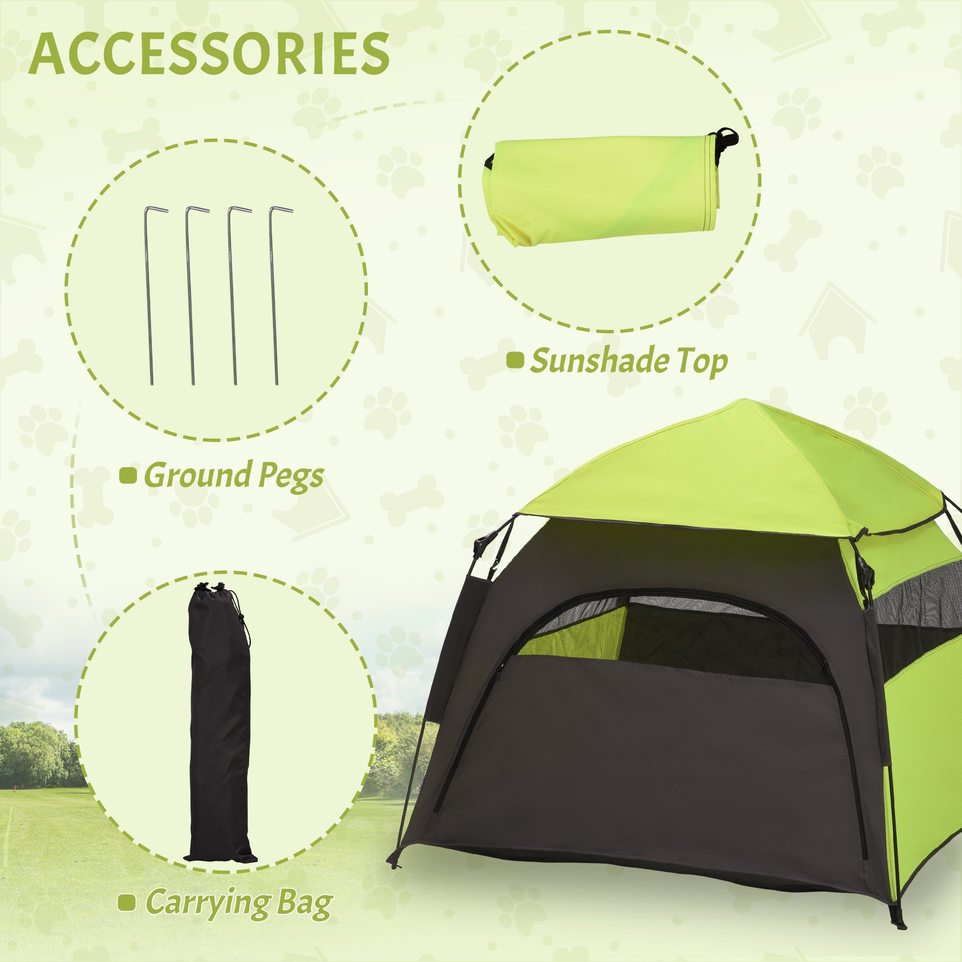 PawHut Foldable Dog Cat Tent with Water-Resistant Oxford, Carry Bag for Extra Large Dog, Green