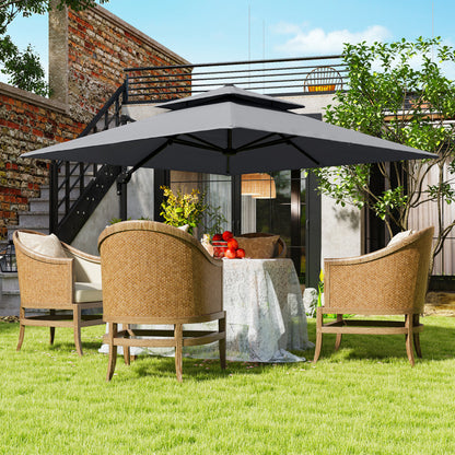 Outsunny 3 x 3(m) Cantilever Parasol with Aluminium Frame, Crank and Tilt, 360-Degree Rotation, Double Top Garden Umbrella with Base and Cover, Light Grey