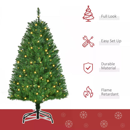 HOMCOM 4 Feet Prelit Artificial Christmas Tree Warm White LED Light Holiday Home Xmas Decoration, Green