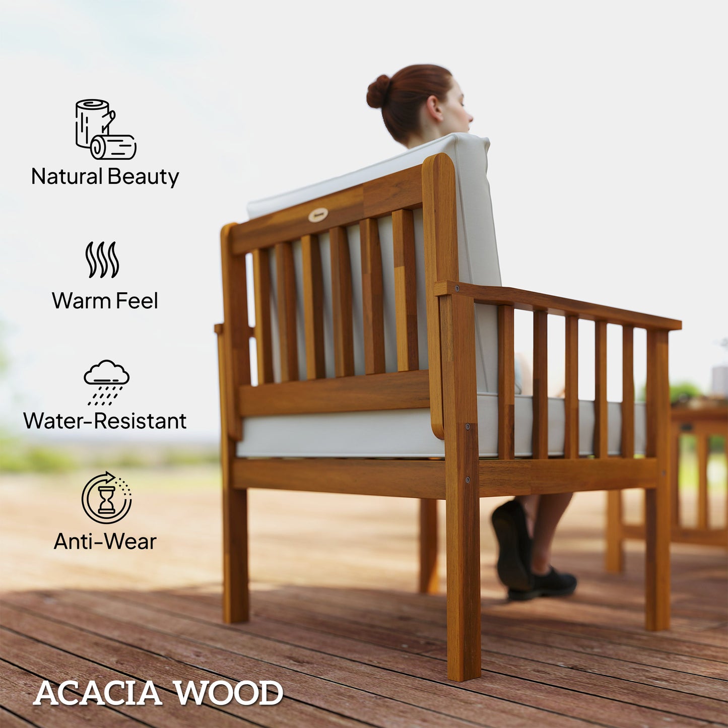 Outsunny Four-Piece Acacia Wood Garden Sofa Set - Teak/Cream