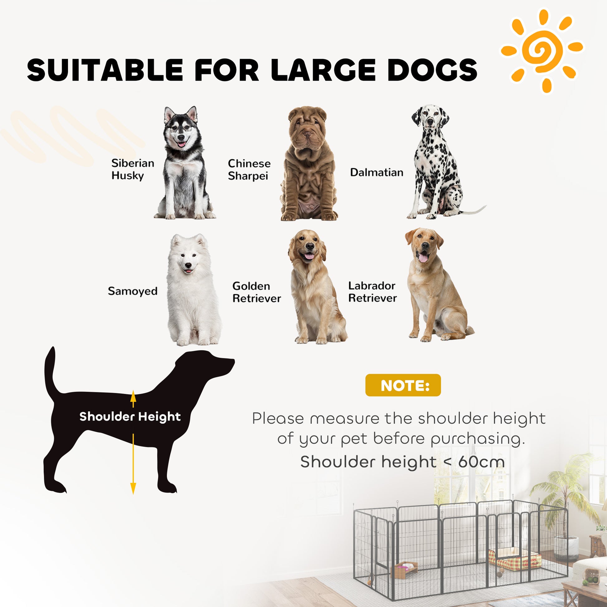 PawHut 12-Panel Solid Dog Playpen with Doors, for Large Dogs, 100cm Tall, Black