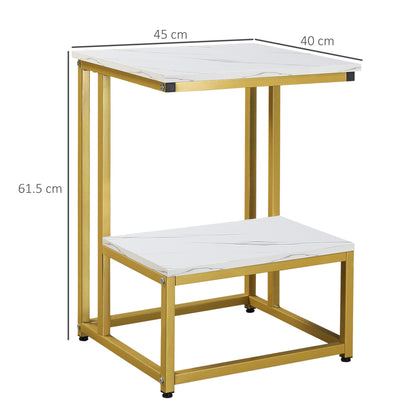 HOMCOM Side Table, Doule Layer End Table, Modern Coffee Table with Steel Frame and Adjustable Non-Slip Feet for Living room, Bedroom, White