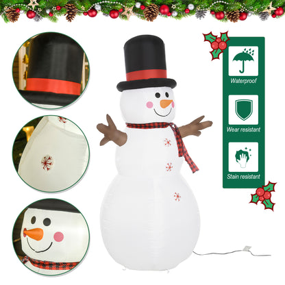 HOMCOM 6ft/1.82m Tall Giant Outdoor Indoor Inflatable Snowman Christmas Decoration for Lawn with Hat Scarf LED Lights