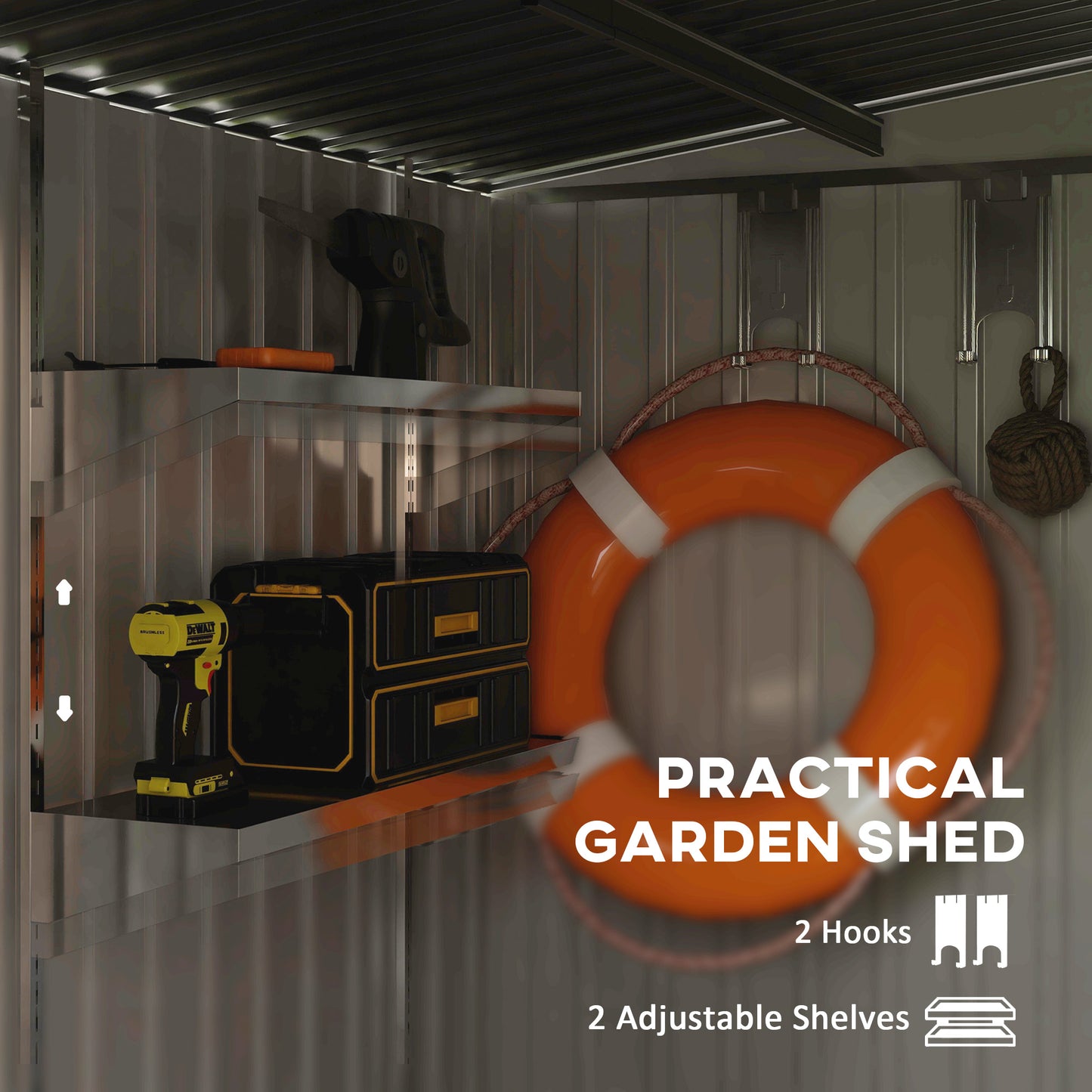 Outsunny 7 x 5ft Galvanised Metal Shed, with Sliding Door - Green