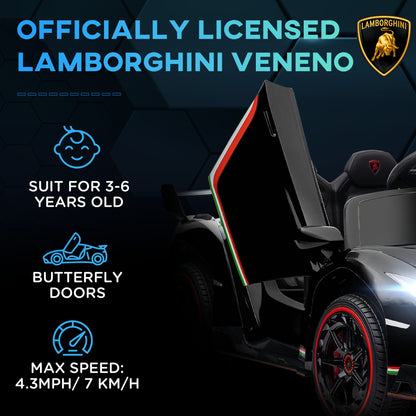 HOMCOM Lamborghini Veneno Licensed 12V Kids Electric Ride on Car w/ Portable Battery, Powered Electric Car w/ Bluetooth, Remote, for Aged 3-6, Black