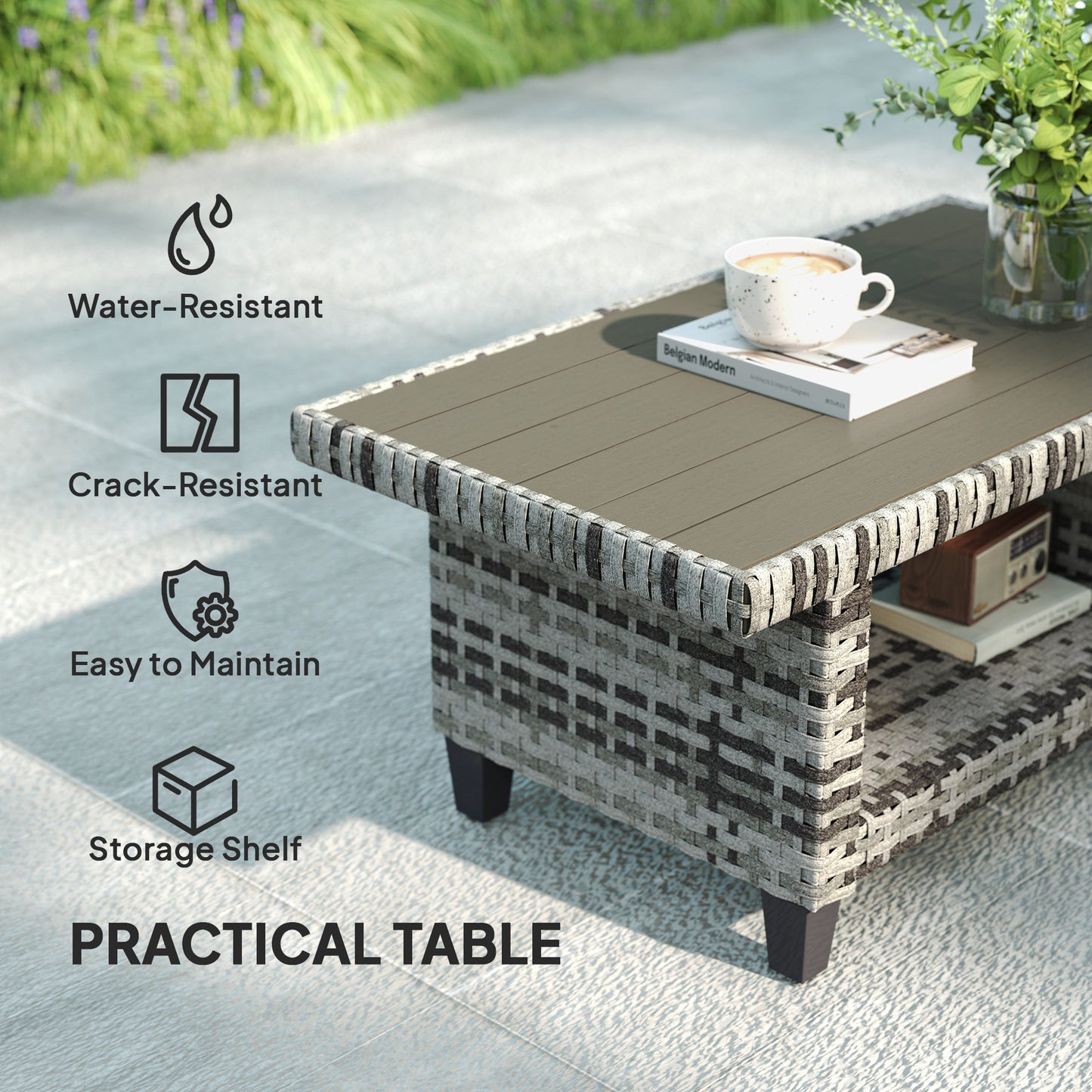 Outsunny Six-Piece Modular Rattan Sofa Set - Light Grey