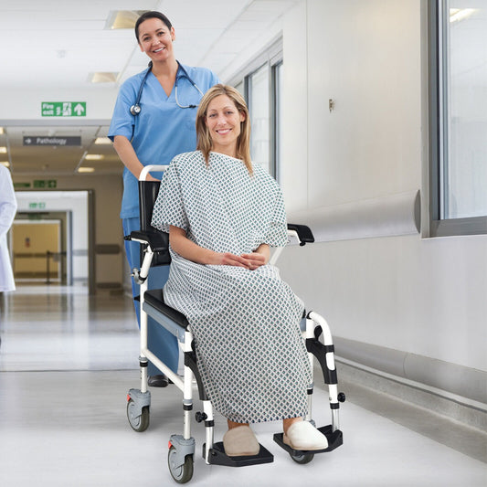 Height Adjustable Commode Wheelchair with Removable Bucket