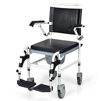 Height Adjustable Commode Wheelchair with Removable Bucket