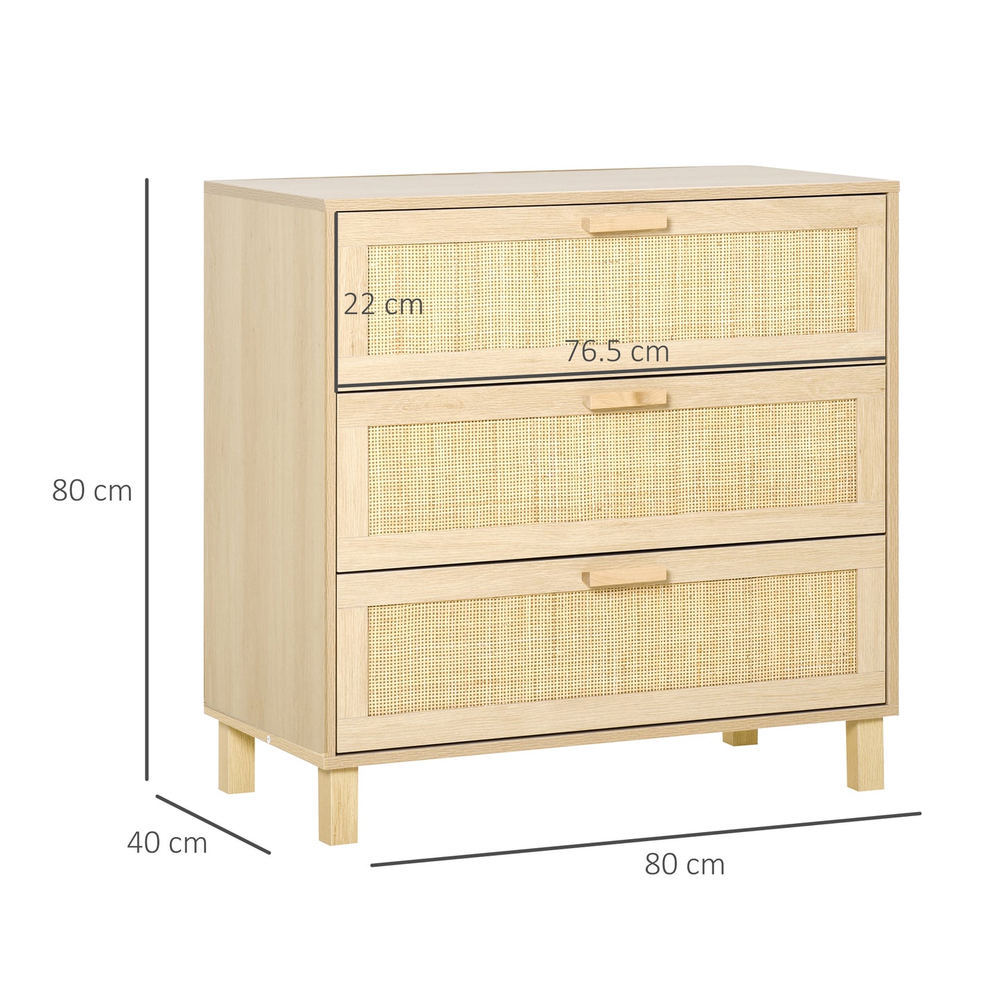 HOMCOM 3 Drawer Storage Unit Cupboard Wooden Freestanding Storage Cabinets
