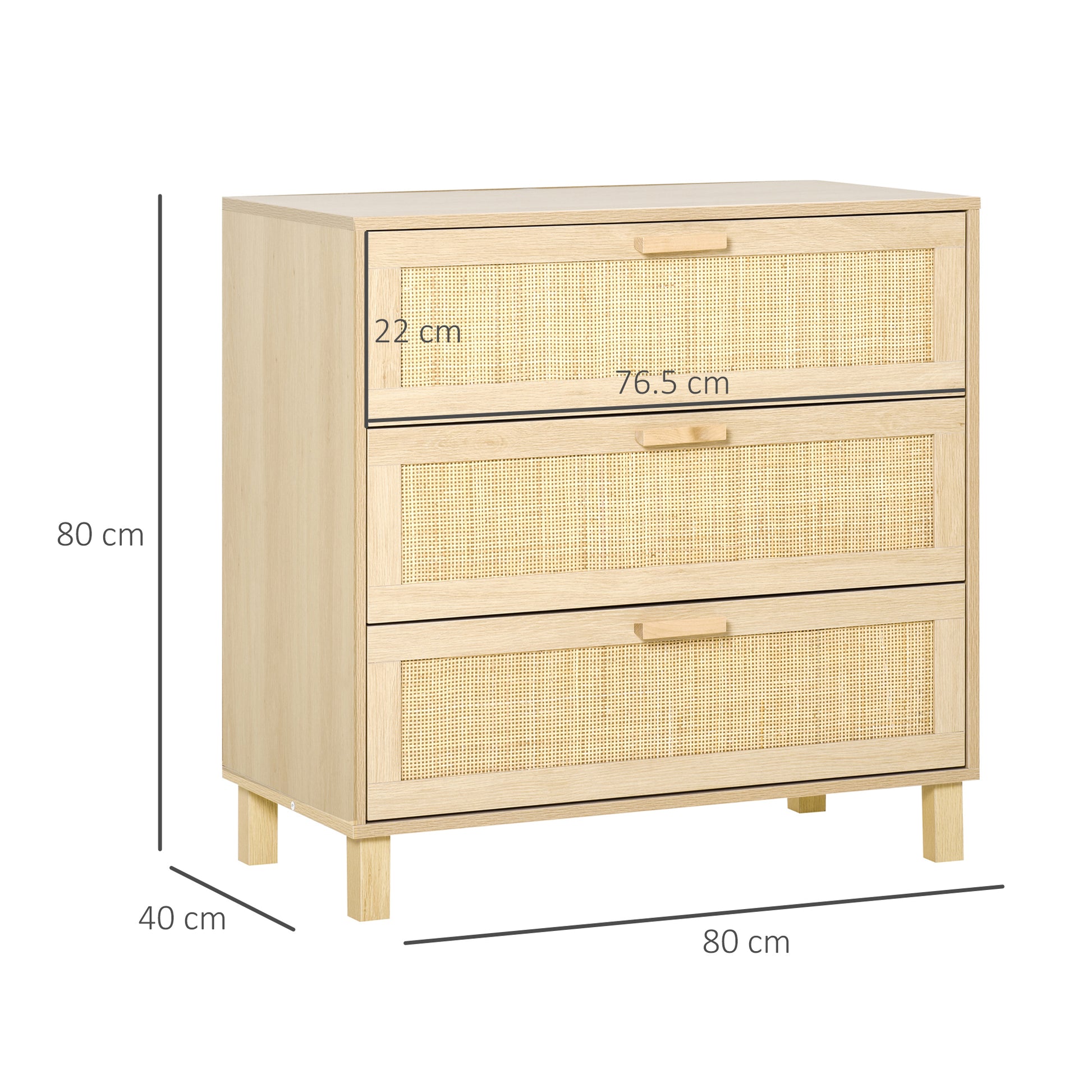 HOMCOM 3 Drawer Storage Unit Cupboard Wooden Freestanding Storage Cabinets