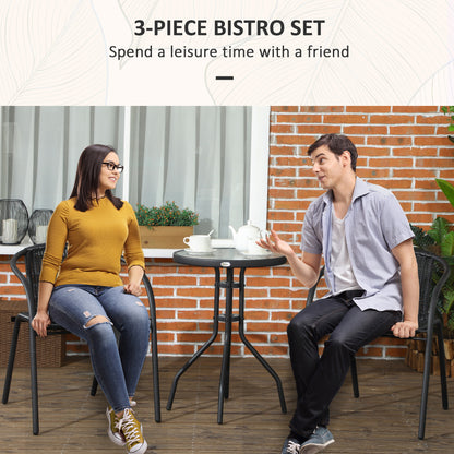 Outsunny 3 Pieces Rattan Bistro Set - Black
