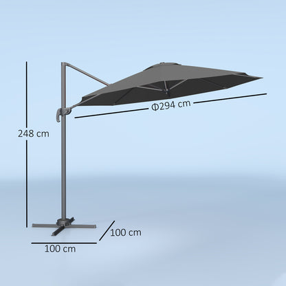 Outsunny 3 x 3(m) Cantilever Parasol with Cross Base, Garden Umbrella with 360° Rotation, Crank Handle and Tilt for Outdoor, Black