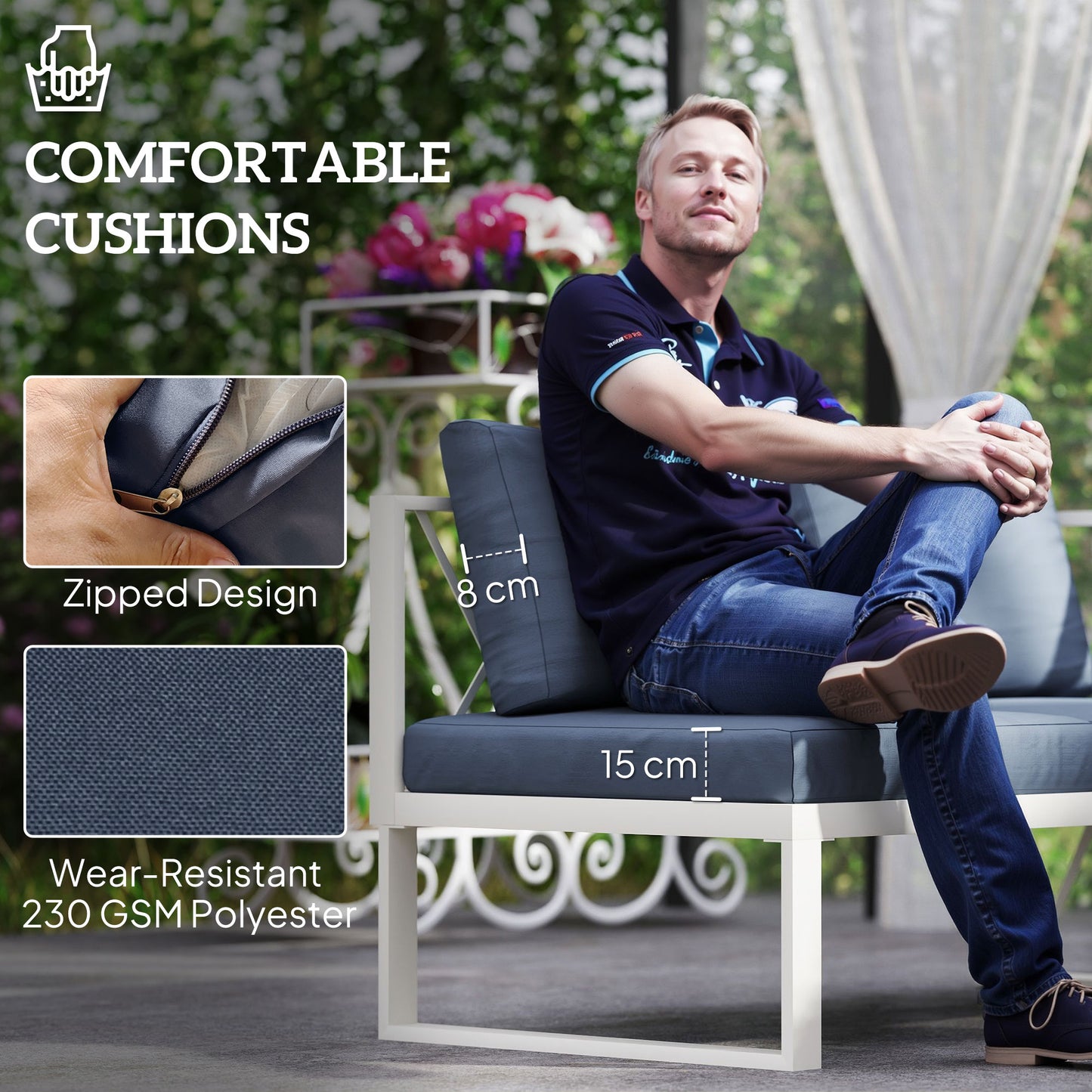 Outsunny Four-Piece L Shaped Garden Furniture Set with 5-Level Adjustable Lounger - Grey