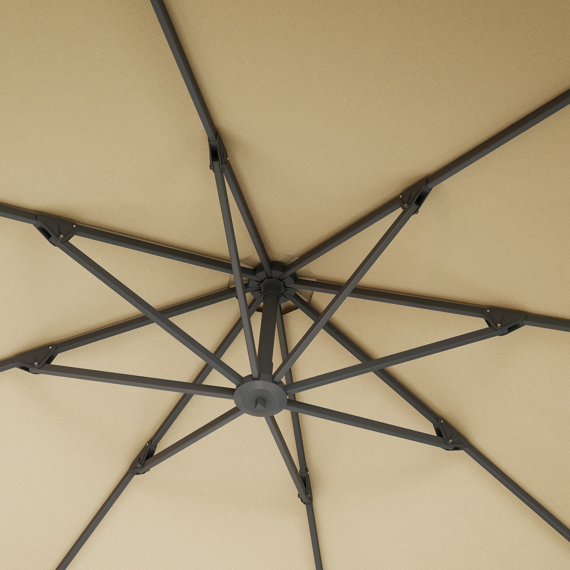 Outsunny 3(m) Garden Cantilever Parasol, Round Overhanging Umbrella with Crank Handle, Cross Base, Aluminium Frame and 360° Rotation, Banana Patio Umbrella for Outdoor Sun Shade, Khaki