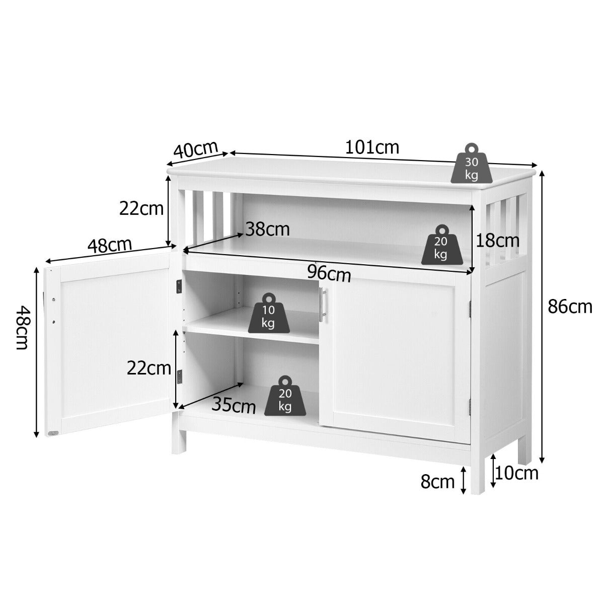 Buffet Sideboard Storage Cabinet with Shelf for Kitchen-White