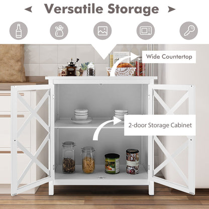 Modern Wooden Storage Cabinet with Adjustable Shelves and 2 Glass Doors-White