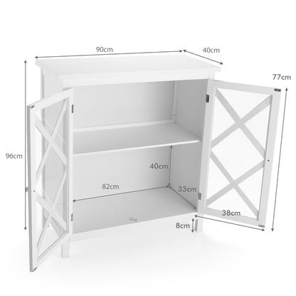 Modern Wooden Storage Cabinet with Adjustable Shelves and 2 Glass Doors-White