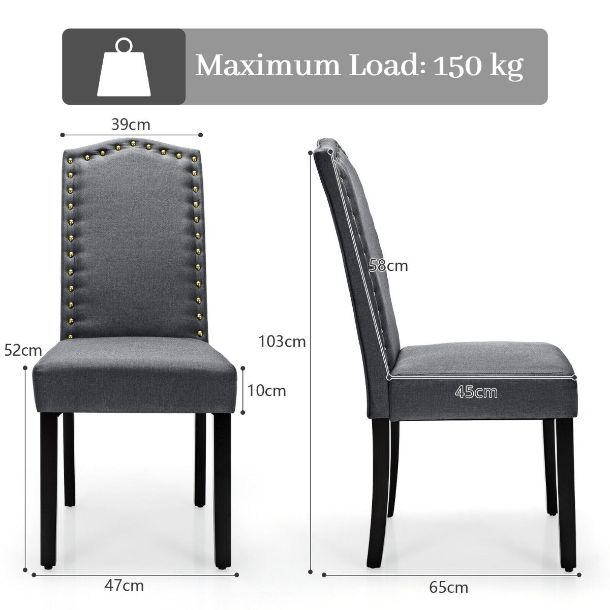 Set of 2 Accent Linen Fabric Upholstered Dining Chair with High Back-Grey