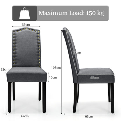 Set of 2 Accent Linen Fabric Upholstered Dining Chair with High Back-Grey