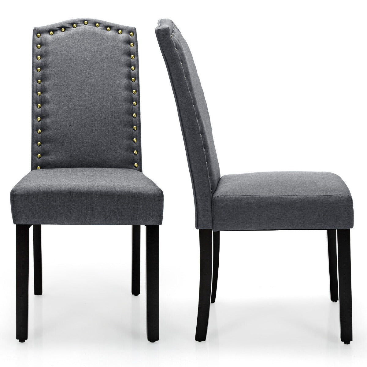 Set of 2 Accent Linen Fabric Upholstered Dining Chair with High Back-Grey