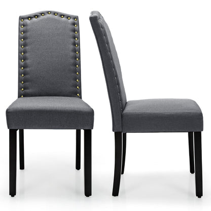 Set of 2 Accent Linen Fabric Upholstered Dining Chair with High Back-Grey