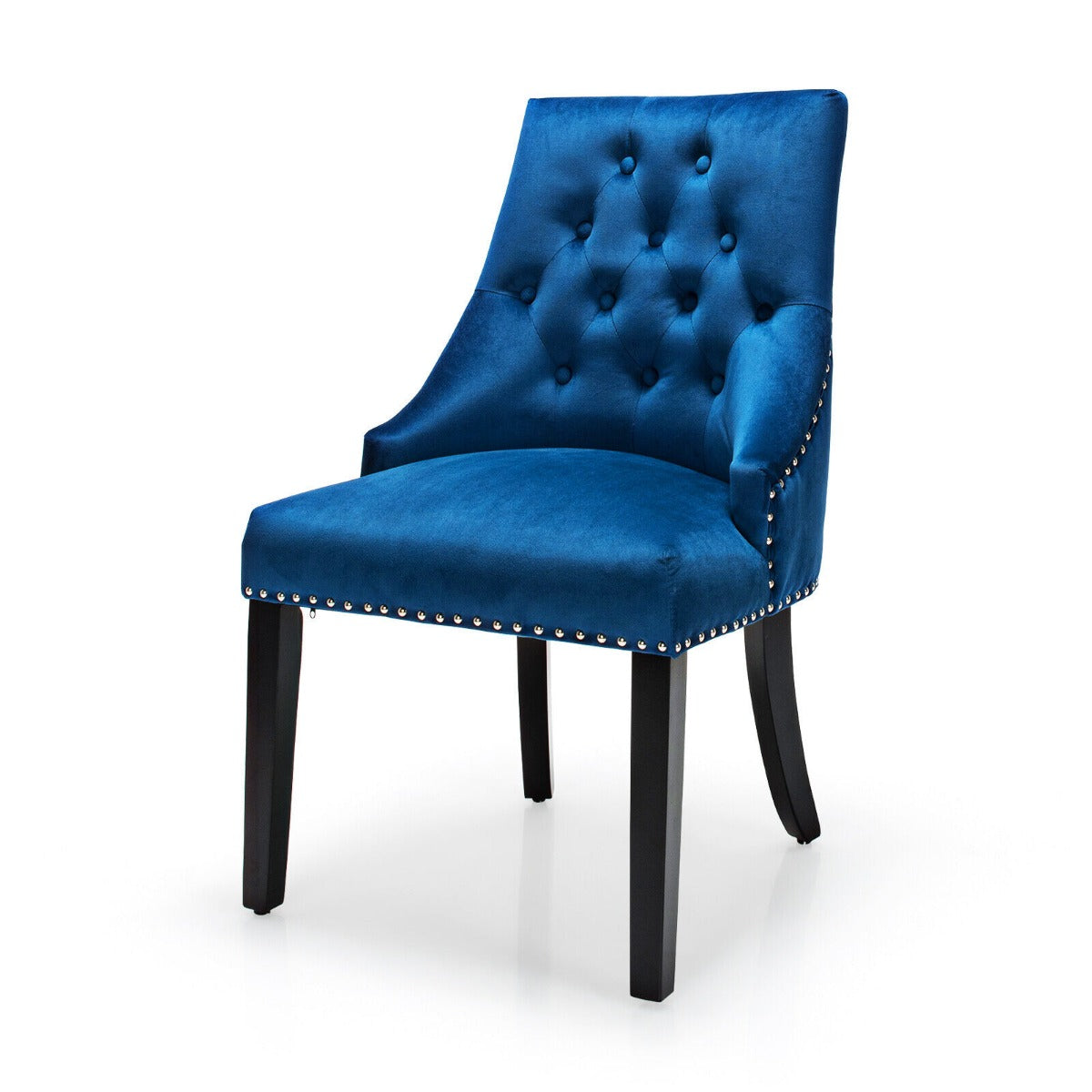 Modern Button-Tufted Velvet Studded Dining Chair with Nail head Trim-Blue