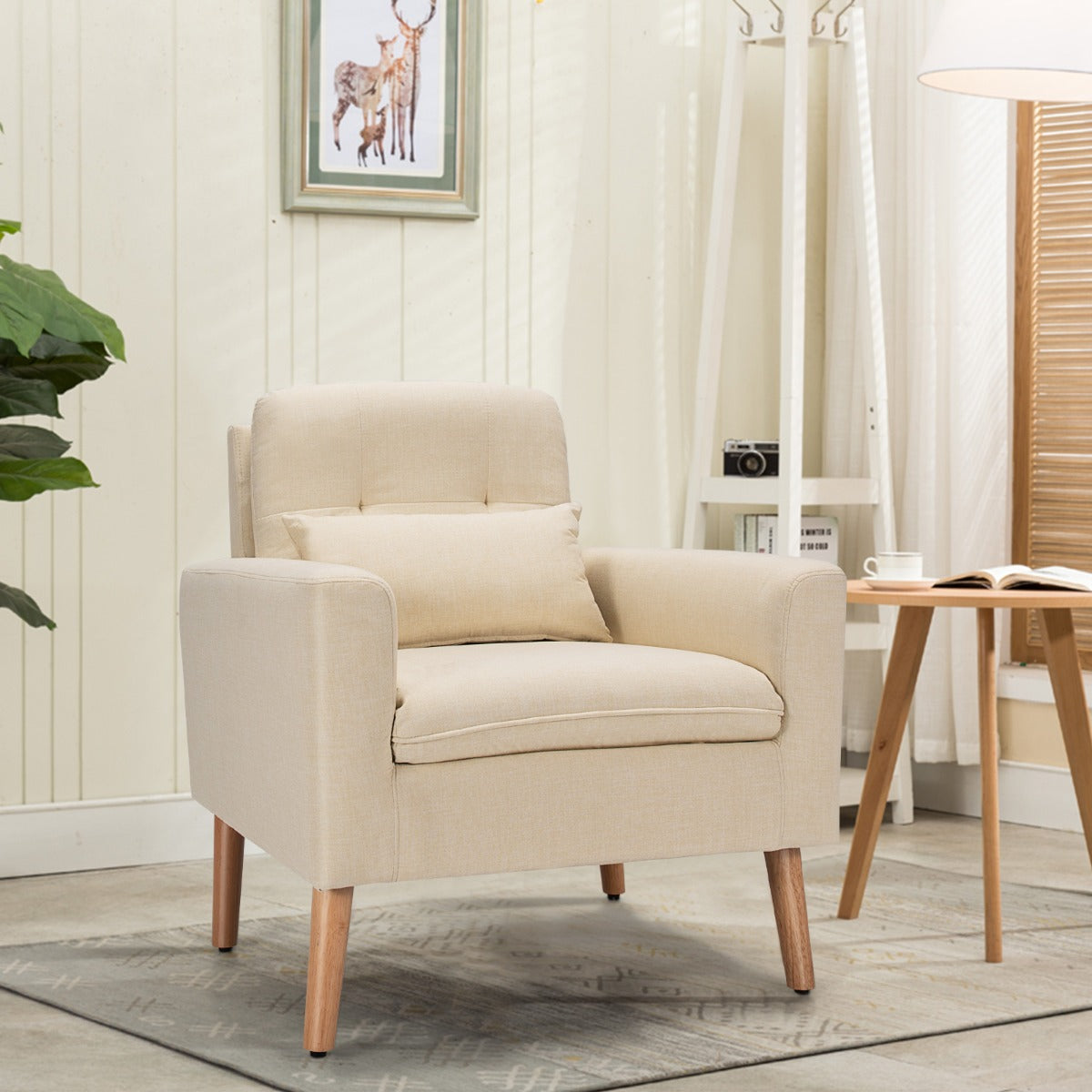 Modern Accent Chair with Lumbar Pillow-Beige