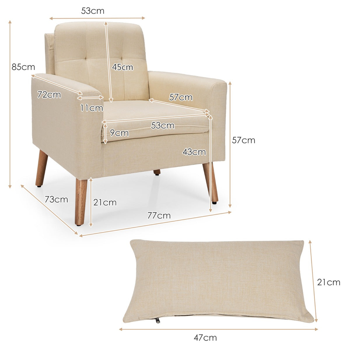 Modern Accent Chair with Lumbar Pillow-Beige