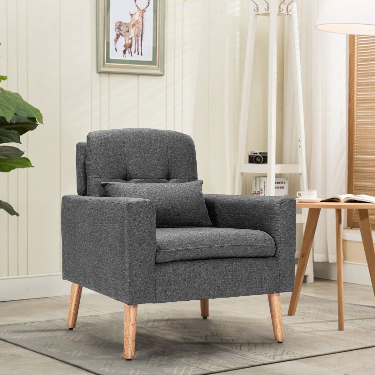 Modern Accent Chair with Lumbar Pillow-Grey