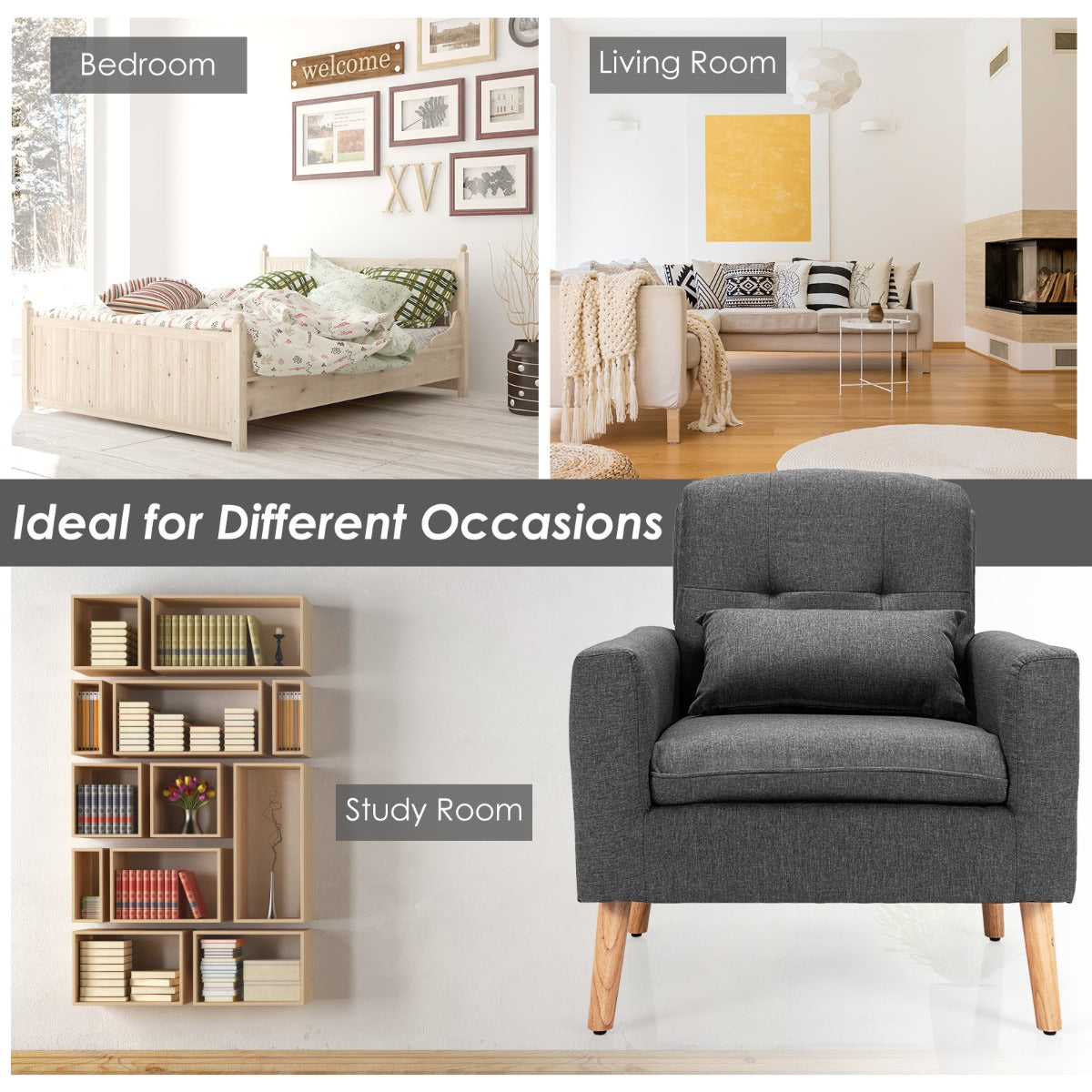 Modern Accent Chair with Lumbar Pillow-Grey