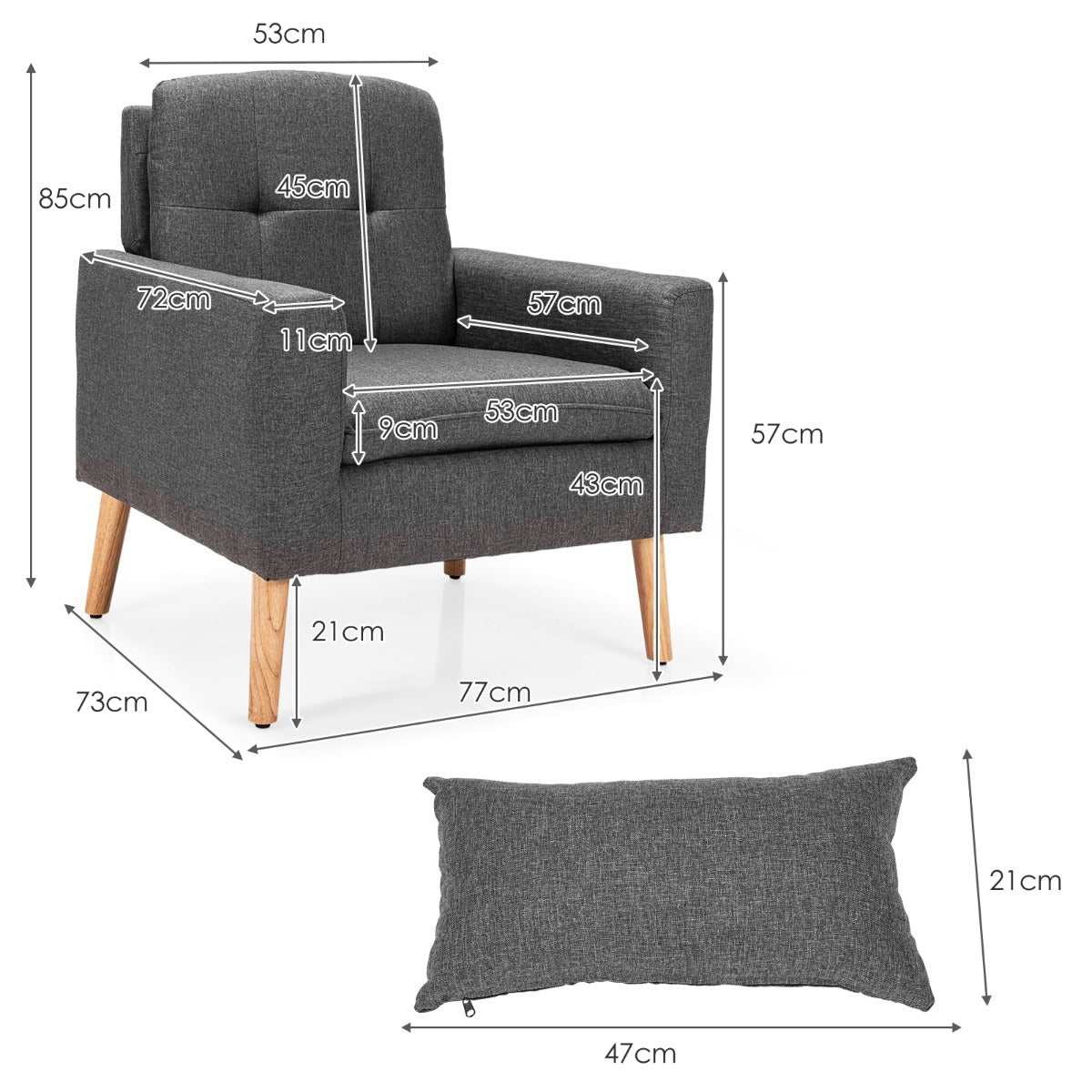 Modern Accent Chair with Lumbar Pillow-Grey